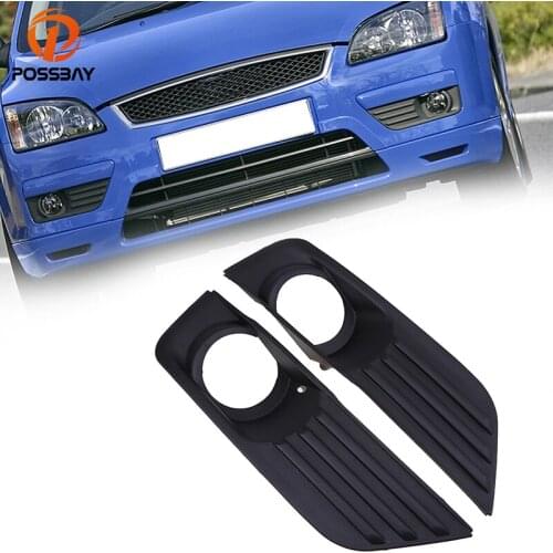 POSSBAY Fog Lamp Grille Front Lower Side Bumper Fog Light Cover for Ford Focus MK2 2005-2008 Black Auto Side Hole Grills