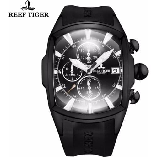 Reef Tiger/RT 2021 New Arrival Big Mens Watch All Black Sport Watches Date Waterproof Chronograph Quartz Watch Relogio Masculino