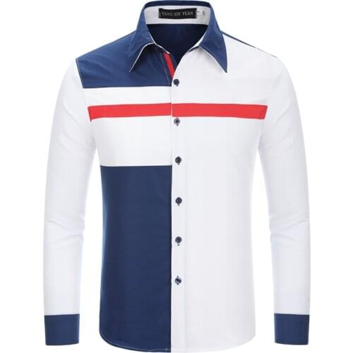 Nice Fashion Spring Autumn Mens Shirts Pop Brand Slim Fit Patchwork Striped Clothes Male Long Sleeve Shirt for Men Camiseta Male