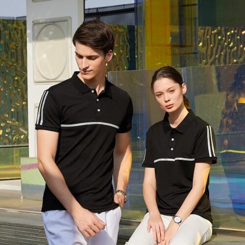 ZHJM 12122 Polyester Men Womens Polo Shirt For Summer Brand New Style Short Sleeved Casual Button Wears With Reflective Stripes