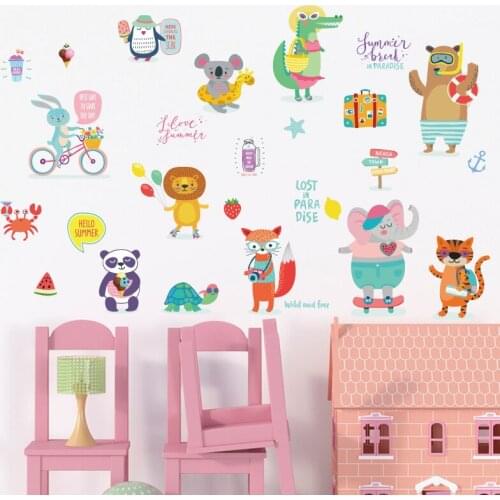 DIY Cartoon Animals Wall Stickers Kids Bedroom Decor Living Room Dormitory Cabinet Refrigerator Stickers Removable Vinyl Decals