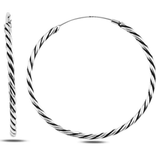 Silver 925 Sterling 35mm Oxidized Ring Earrings