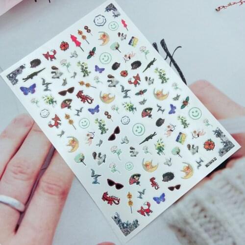 Diy Japanese Style Thin Traceless Back Glue Adhesive Nail Stickers New Deign Leopard Crocodile Little Angels Dry Nail Decals