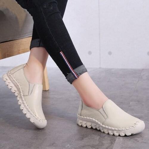 New Womens Handmade Shoes Genuine Leather Flat slip-on Mother Shoes Woman Loafers Soft Single Casual Flats Shoes Women
