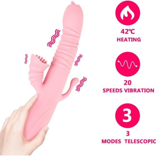Heating Rabbit Vibrator 20 Speeds Telescopic Sex Toys for Women Oral Sex Vagina Anal Stimulation Tongue Licking Dildo