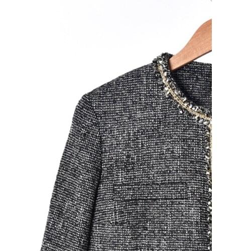2020 Autumn and Winter New Chain Round Neck Tweed Short Coat