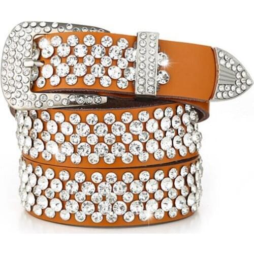 Womens cinturon leather cowhide full rhinestone inlaid camel trouser belt goes with everything 2021 luxury women belts for dress