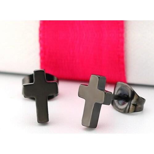 SMJEL New Black Earrings Stainless Steel Cross Stud Earring for Women Men Jewelry Earrings Religious Gift sieraden