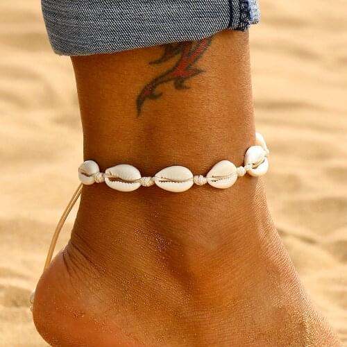 FNIO 2021 New Bohemian Shell Anklets for Women Woven Natural Shell Foot Jewelry Summer Beach Barefoot Bracelet ankle on Leg