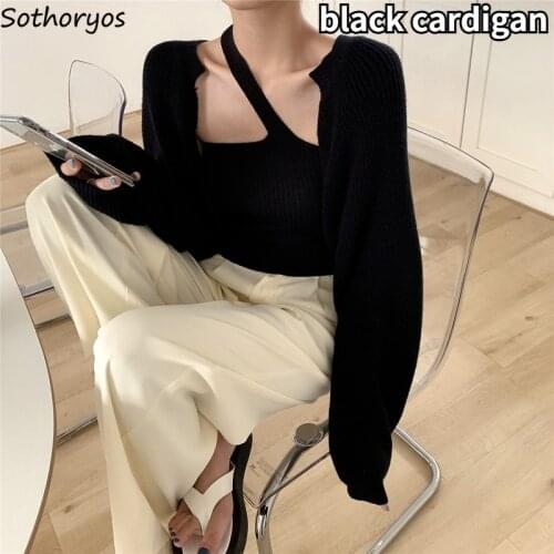 Cardigan Women Short Style Korean Fashion Black Loose Streetwear Fall All-match Simple Harajuku Vintage Cropped Sweater Casual