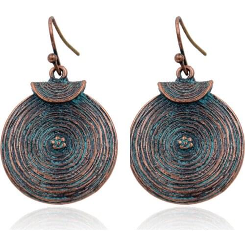 Antique Style Metal Round Shaped Dangle Earrings Women Vintage Fashion Jewelry Accessory