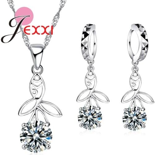 Funny Girls 925 Sterling Silver Fish Design Jewelry Sets Accessories Cute Crystal Necklace Pendant&Earrings