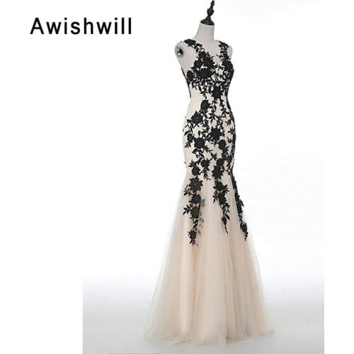 Real Photo Sleeveless Lace Appliques Tulle Long Evening Dresses 2020 Women Mermaid Party Formal Prom Dress Robe de Soiree