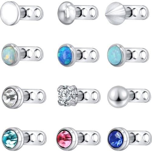 ZS 2 Pcs Crystal Dermal Anchor Piercing 12 Style 316L Stainless Steel Dermal Skin Diver Surface Piercing CZ Stone Body Jewelry