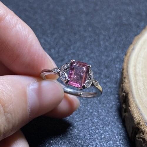 1Pc Natural Red Tourmaline Ring quartz crystal adjustable ring 925 Silver Girl Gift Jewel Ring Crystal healing stone