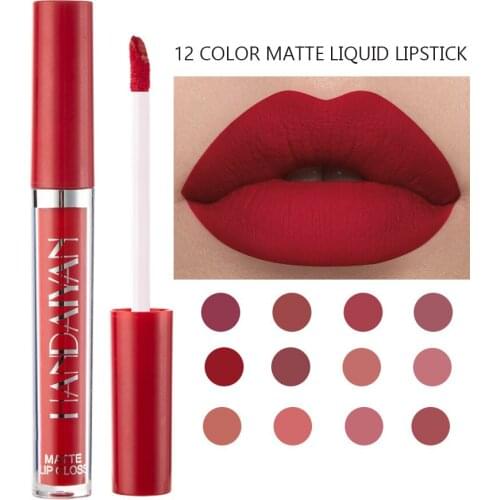12 Corlors Singel Matte non-stick cup lip gloss not easy to fade matte liquid lipstick thin tube long-lasting lip gloss 12 color