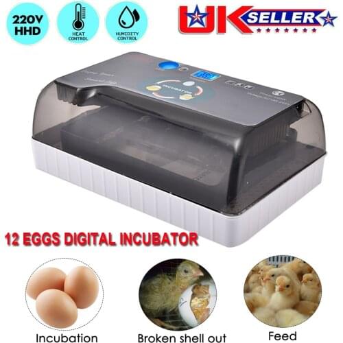 12 Eggs Full Automatic Hatchery Incubator Temperature Display Farm Egg Incubator Hatcher Chicken Duck Bird Pigeon Quail Brooder