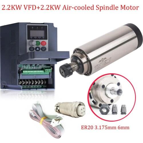 2.2KW 220V 8A 80*195mm 0.91NM 400HZ 24000rpm ER20 High Speed Spindle Motor+VFD Kits for Woodworking Engraving