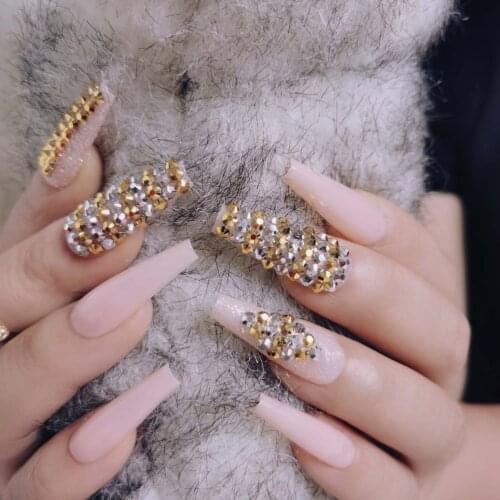 24pcs 2021 latest luxury jewelry ballet coffin fake nails crystal diamond Nude