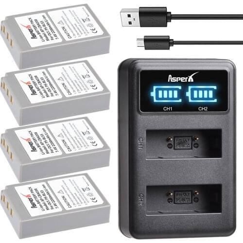 4Pc PS-BLS5 BLS5 BLS50 Batteries + LED USB Dual Charger for Olympus PEN E-PL2,E-PL5,E-PL7,E-PM2,OM-D E-M10,E-M10 II, Stylus1 L15