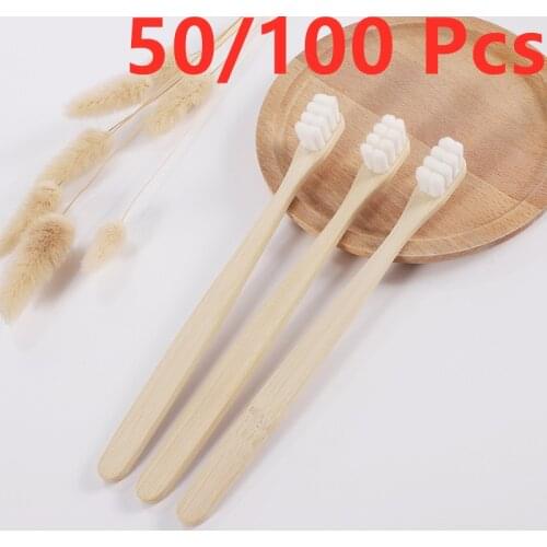 50/100 Pcs Bamboo Toothbrush,Biodegradable Toothbrushes Extra Soft Bristles,20000 Soft Natural Bristle Eco Friendly Toothbrushes