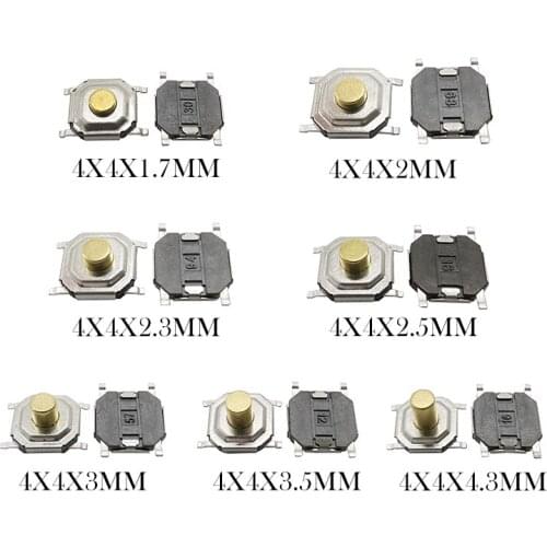 50Pcs 4x4MM PCB SMD Tactile Push Button Switch Mini 4PIN 4*4*4.3/3.5/3/2.5/2.3/2/1.7mm Momentary Tact Switch Key Touch Switchs