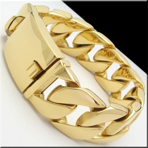 8.5"x26mm /9"x31mm Heavy Cool Mens Gold Plating Curb Cuban Chain Bracelet New Hot Selling 316L Stainlss Steel Bangle