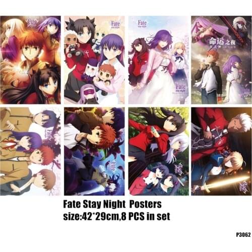 8pcs/lot Fate/stay Night Posters Anime Fate Paintings Wall Pictures 42x29CM 8 Different Designs Embossed