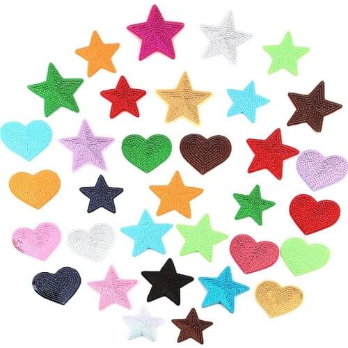 Sequined Star Heart Patches For Clothing Stickers DIY Fabric Appliques Embroidered Iron On Coats Jeans Pants Badge Accessory