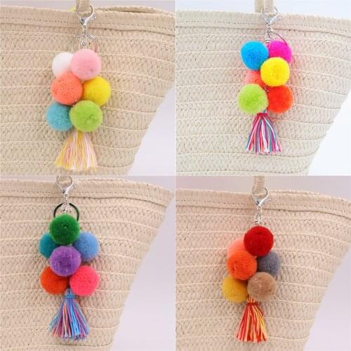 Hot-selling ethnic style colorful plush bag ornaments hair ball flow key chain ladies ornaments pendant accessories key chain