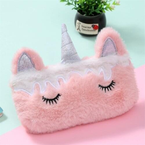 Pencil Cases For Girls School Stationery Unicorn Papelería Kawaii Cute Things Plush Pencil Bags Storage Pen Case Office Supplies
