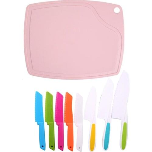 9 Pieces Kids Cooking Set, Plastic Childrens Safe Cooking Chef Knives and Cutting Board, Kids Fruit Salad Knives