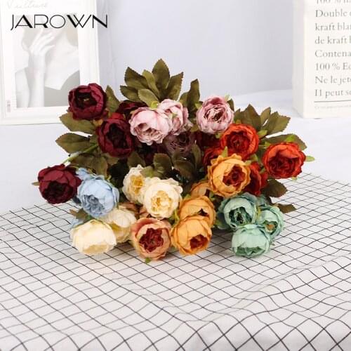 JAROWN Artificial 6 Heads Peony Simulation Flower Autumn Color Exquisite Peony Wedding Decor Fake Flower Home Room Decorative