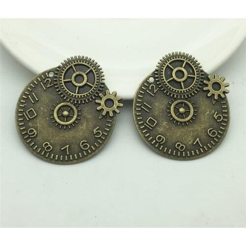 LJJAGLL 3pcs Metal Alloy Bronze 46*43mm Steampunk Big Clock Gears Charm Pendant Diy Jewelry Findings AZB002