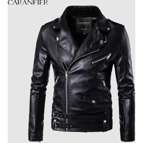 CARANFIER Mens PU Leather Jackets Men Locomotive Coats Male Punk Windproof Outerwear chaquetas hombre Multi-zipper Clothing