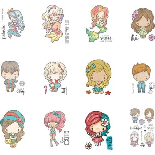 Pretty Boys and Girls Mermaid Dress Cutout Metal Cutting Dies With Clear Stamps Set for DIY Scrapbooking Craft 2021 New