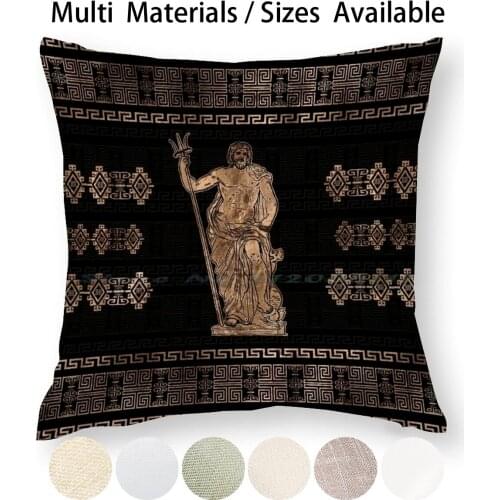 Poseidon And Greek Meander Ornament Pillow Case Throw Pillow Cover Cotton Linen Flax Poseidon Greek Mythology Greek Dieties