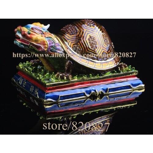 New Handmade Pewter Dragon TurtleTrinket Box Crystal Dragon Turtle Feng Shui Statue Asian Crystals Dragon Trinket Display Gift