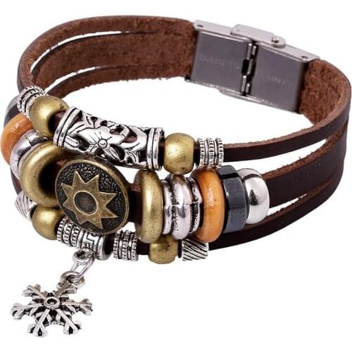 New Cow Leather Bracelet Men Retro Punk Stainless Steel Clasp Charms Bracelets Handmade Wristband Women Jewelry Pulseras Hombre