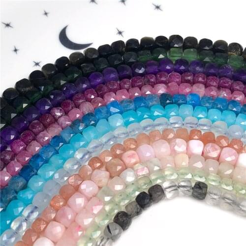 Wholesale Natural Stone Cube Beads 4mm Faceted Tiny Crystal BOHOEVER DIY Gem Beads For Jewelry Making Bracelet New Design Charm