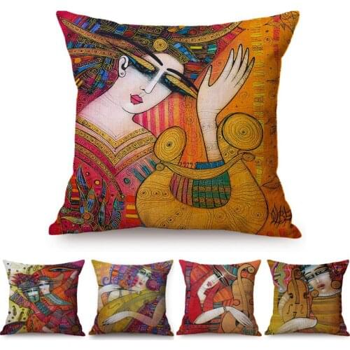 Orange Melody Love Song Nordic Ethnic Minority Art Home Decorative Cushion Cover Chic Woman Portrait Car Sofa Throw Pillow Case