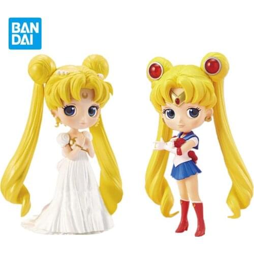 Original Bandai Q posket Sailor Moon Wedding dress about 15cm PVC Anime Action figure Model dolls Toys For Girls Gift