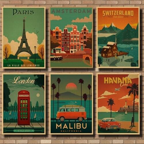 Vintage City Nostalgia Kraft Paper Posters Paper Crafts Retro Painting Wall Sticker wall pictures for living room