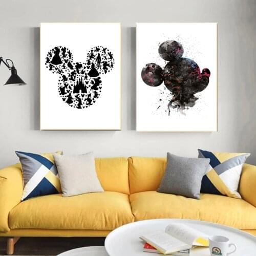 Disney Cartoon Mickey and Minnie Head Portrait Painting Posters Prints On Canvas Abstract Picture for Kidf Room Home Decor