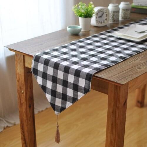 Basic Simple Black/White Plaid Table Runner Home Party Decoration Bed Runner Tablecloth Cotton/Linen