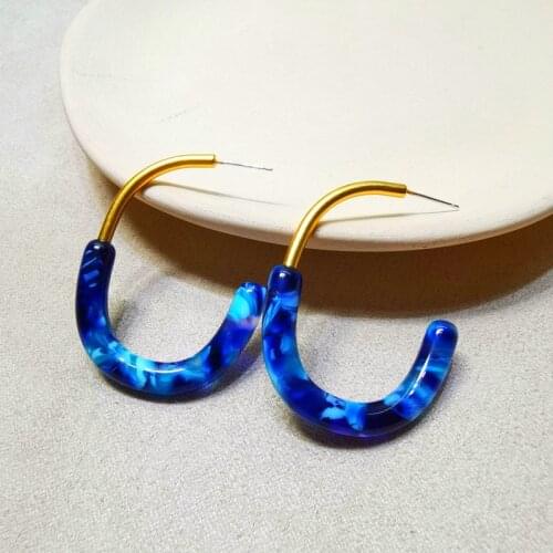 European and American retro wave hostage feeling simple earrings earrings blue temperament semi-circular earrings