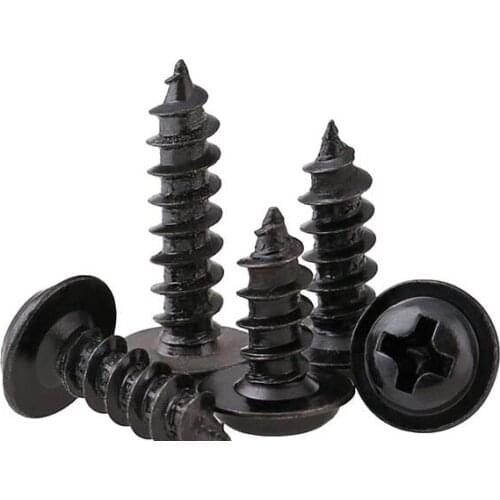30pcs M3 Phillips Round head with washer self-tapping screw cross furniture decorative screws black 4mm-12mm length