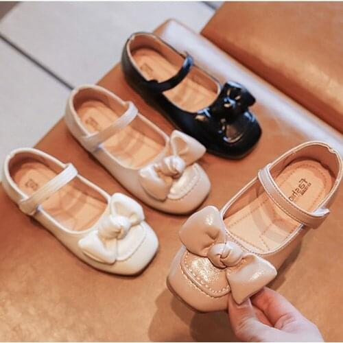 Sweet Korean Girls Princess Shoes Autumn Kids Children Bow PU Leather Baby Soft Anti-Slip Shoes Zapatos S12687
