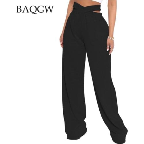 Streetwear Womens Fashion High Waist Cross Design Hollow Wide Leg Pants Autum Basic Office Lady Loose Trousers Plus Size 2XL