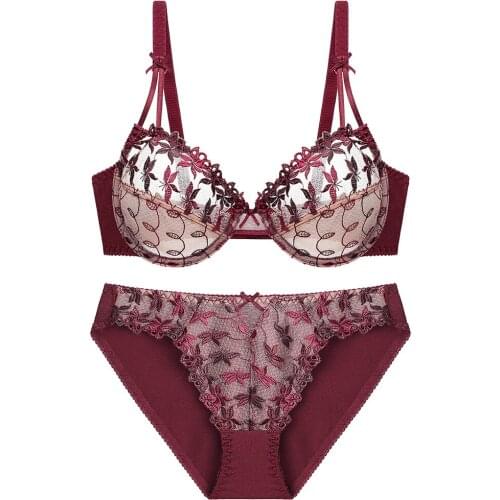 Wine Red Lingerie Set Sexy Lace Decoration Underwear Women Set Conjunto Lenceria Mujer Push Up Bra and Panties Set Nylon